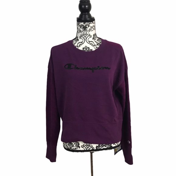 Champion Women's Long-Sleeve Venetian Purple Heritage Herringbone Sweatshirt XS - Picture 2 of 9